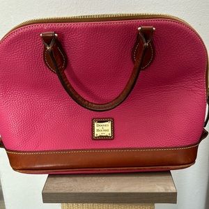 Dooney & Bourke Pebble Grain Leather Zip Zip Satchel Bag in Pink Purse Red Liner